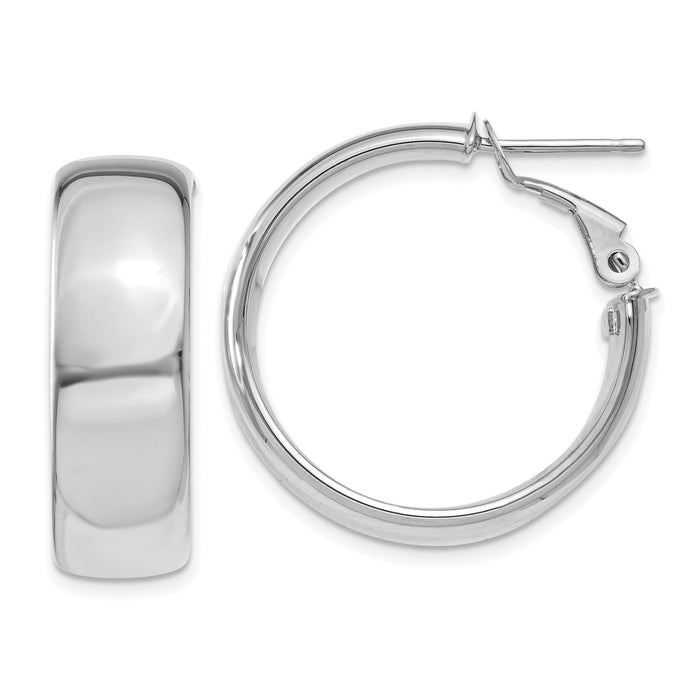 14k White Gold 7.75mm Omega Back Hoop Earrings-PRE735W