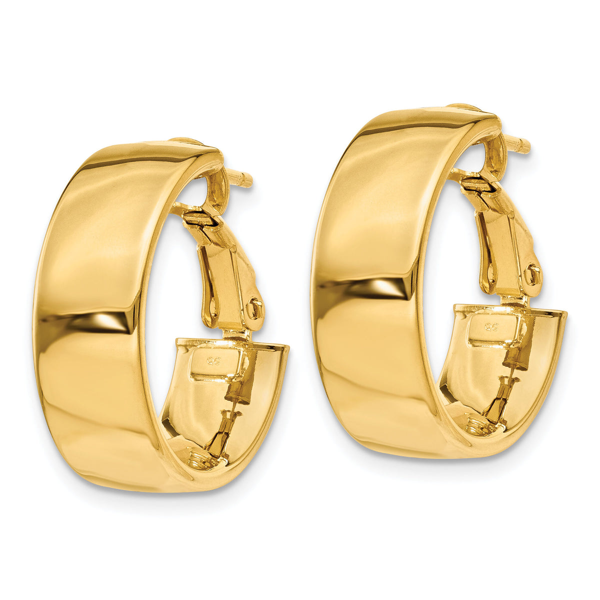14k Polished 6.75mm Omega Back Hoop Earrings-PRE736