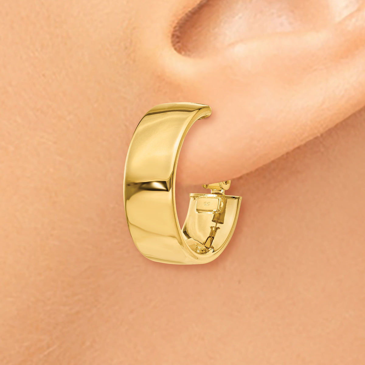 14k Polished 6.75mm Omega Back Hoop Earrings-PRE736
