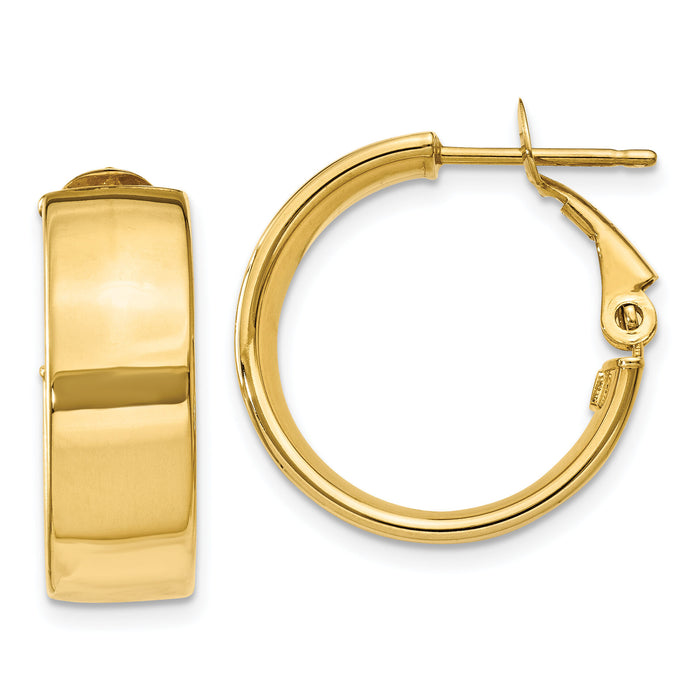 14k Polished 6.75mm Omega Back Hoop Earrings-PRE736
