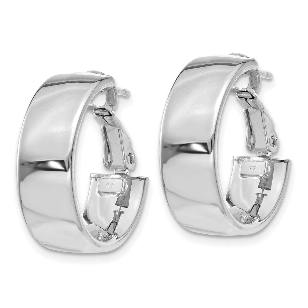 14k 6.75mm White Gold Omega Back Hoop Earrings-PRE736W