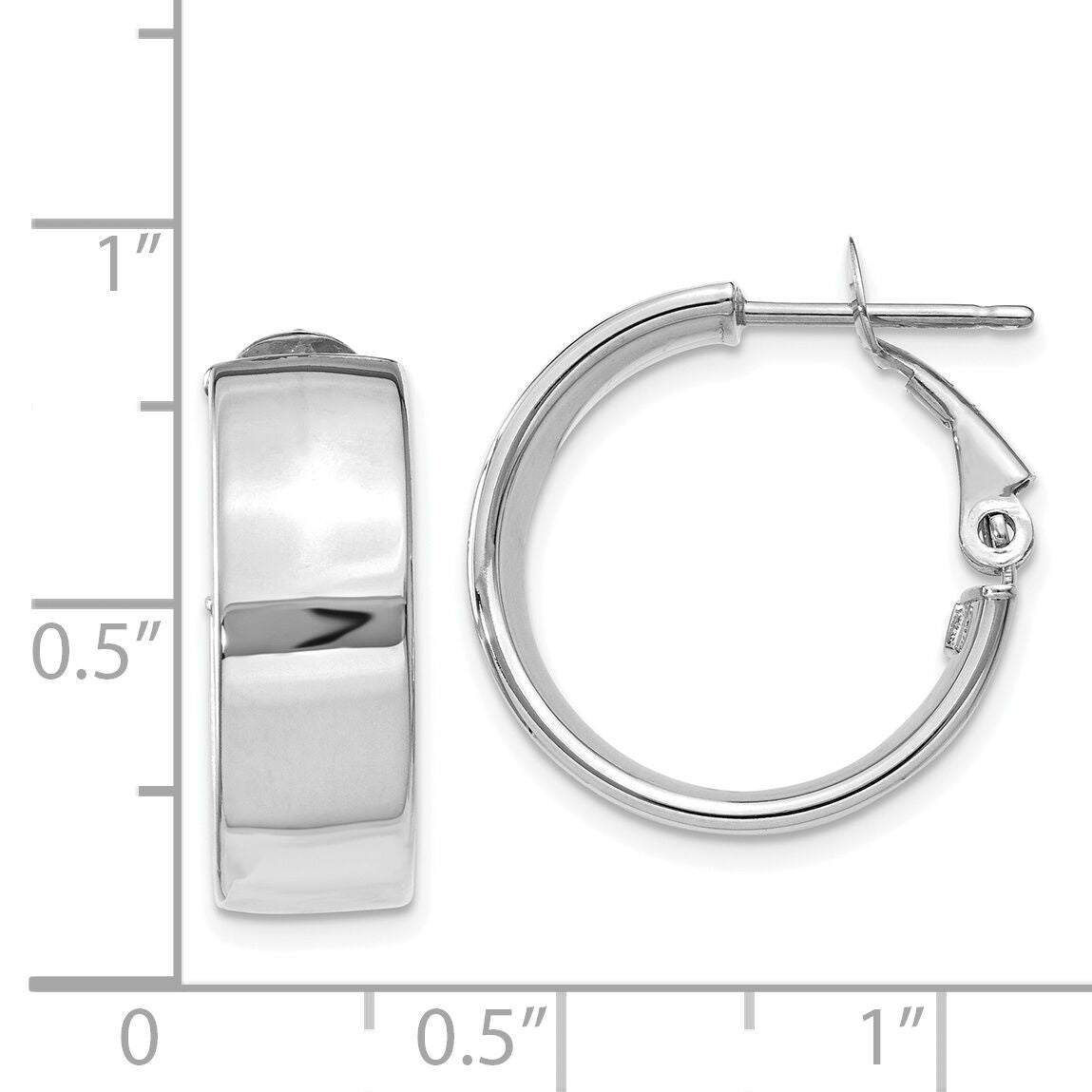 14k 6.75mm White Gold Omega Back Hoop Earrings-PRE736W
