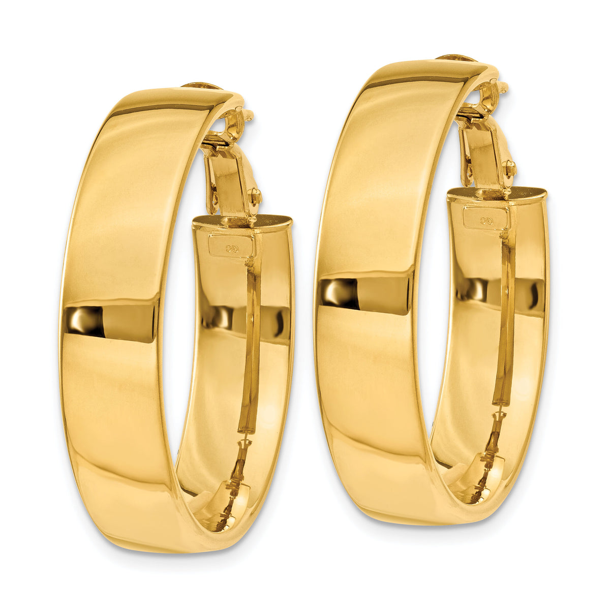 14k 6.75mm Large Omega Back Hoop Earrings-PRE738