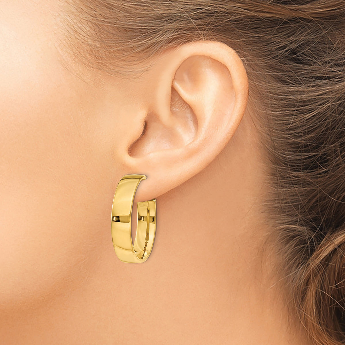 14k 6.75mm Large Omega Back Hoop Earrings-PRE738