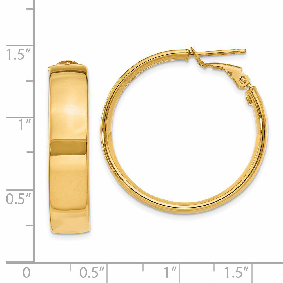 14k 6.75mm Large Omega Back Hoop Earrings-PRE738