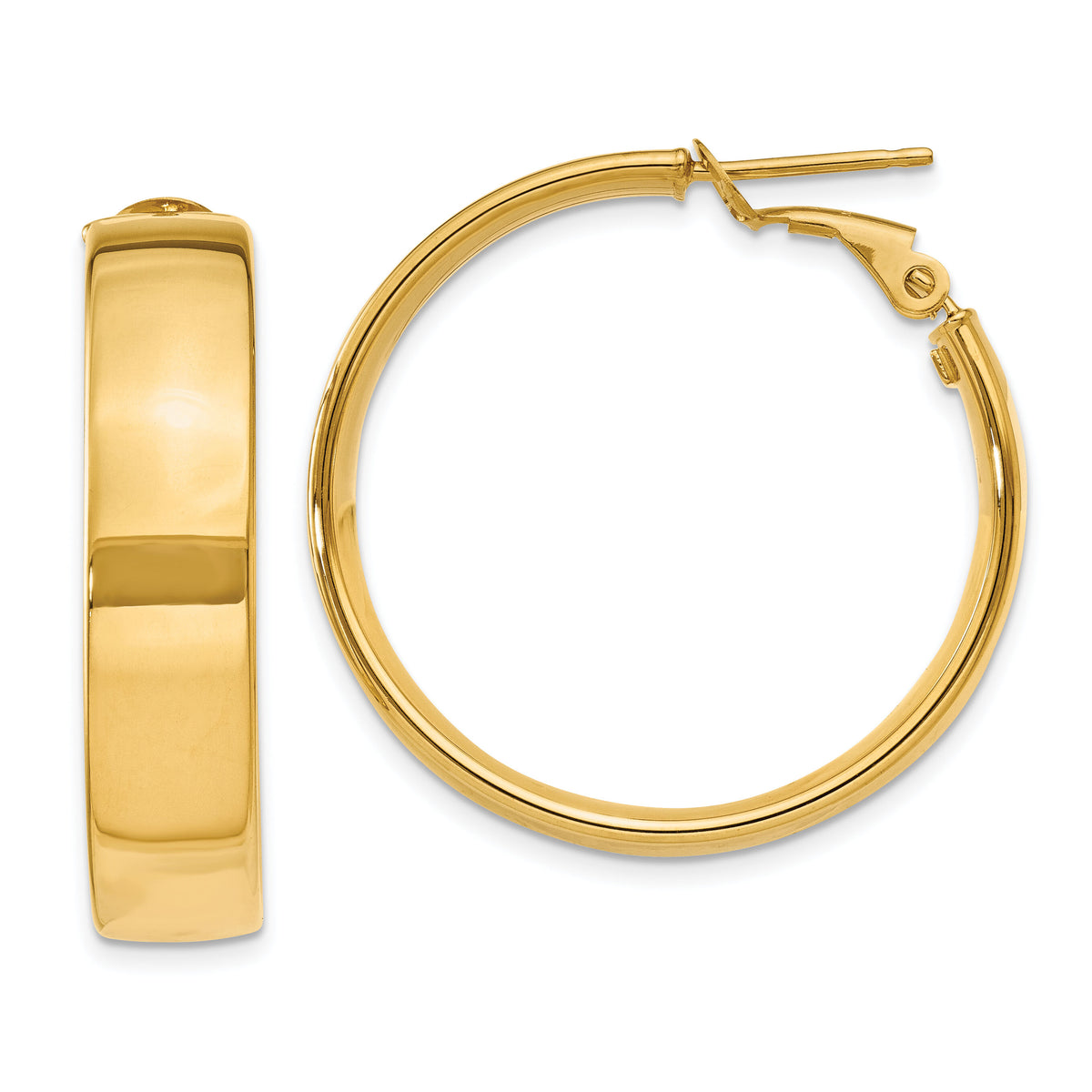 14k 6.75mm Large Omega Back Hoop Earrings-PRE738
