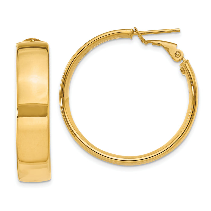 14k 6.75mm Large Omega Back Hoop Earrings-PRE738