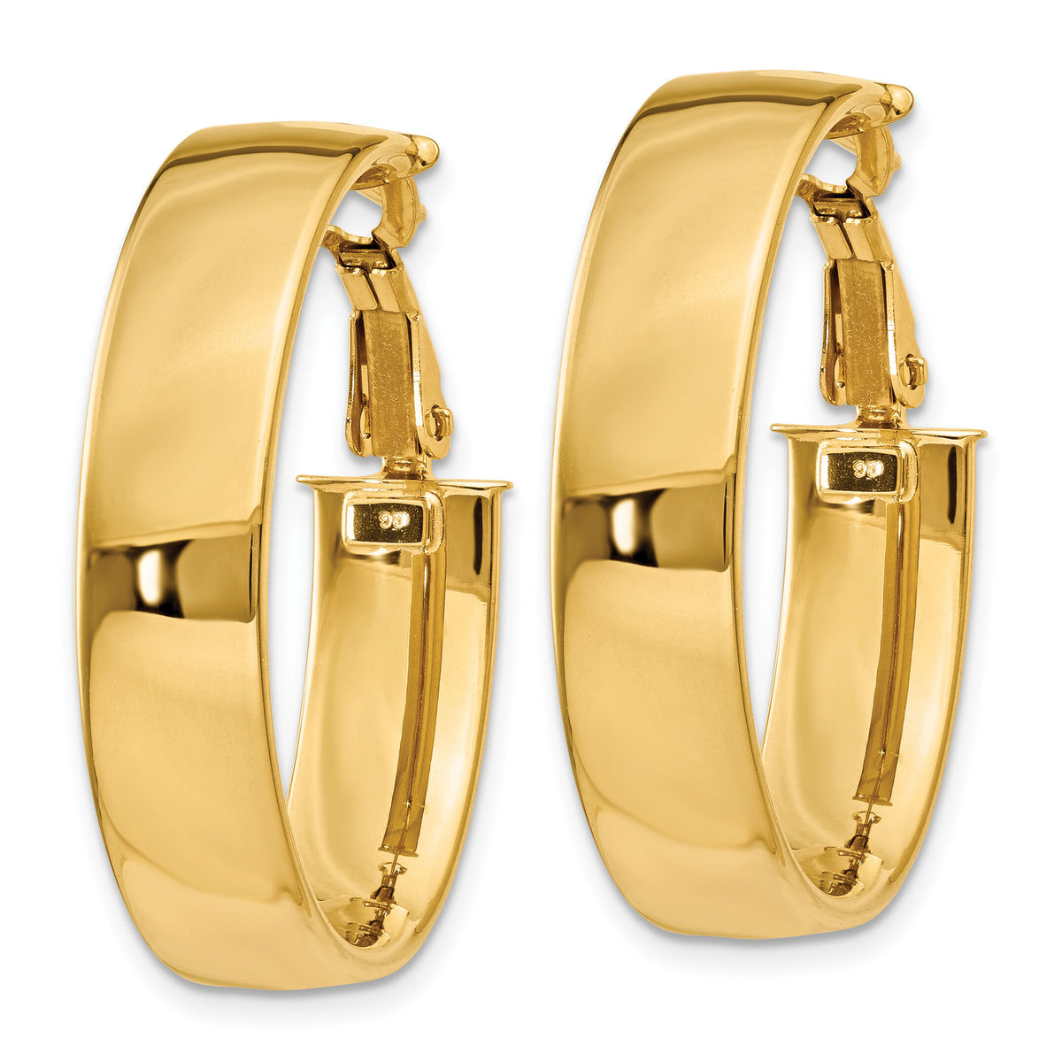 14k 6.75mm Oval Omega Back Hoop Earrings-PRE739