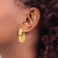14k 6.75mm Oval Omega Back Hoop Earrings-PRE739