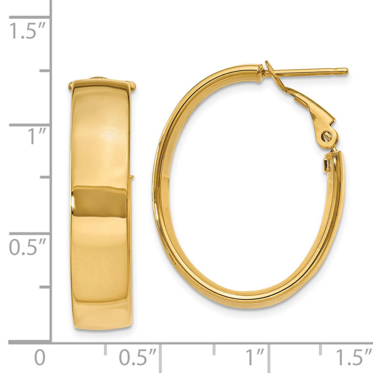 14k 6.75mm Oval Omega Back Hoop Earrings-PRE739