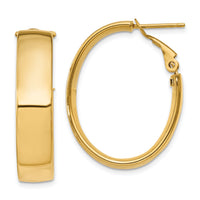 14k 6.75mm Oval Omega Back Hoop Earrings-PRE739