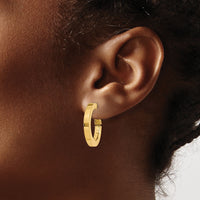 14k 3mm Square Tube Round Hoop Earrings-PRE740