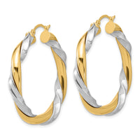 14k w/White Rhodium Twisted Hoop Earrings-PRE776