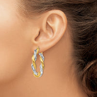 14k w/White Rhodium Twisted Hoop Earrings-PRE776