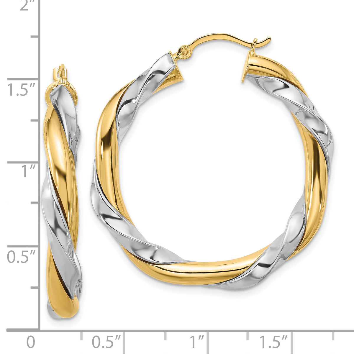 14k w/White Rhodium Twisted Hoop Earrings-PRE776