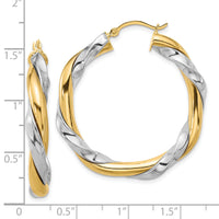 14k w/White Rhodium Twisted Hoop Earrings-PRE776
