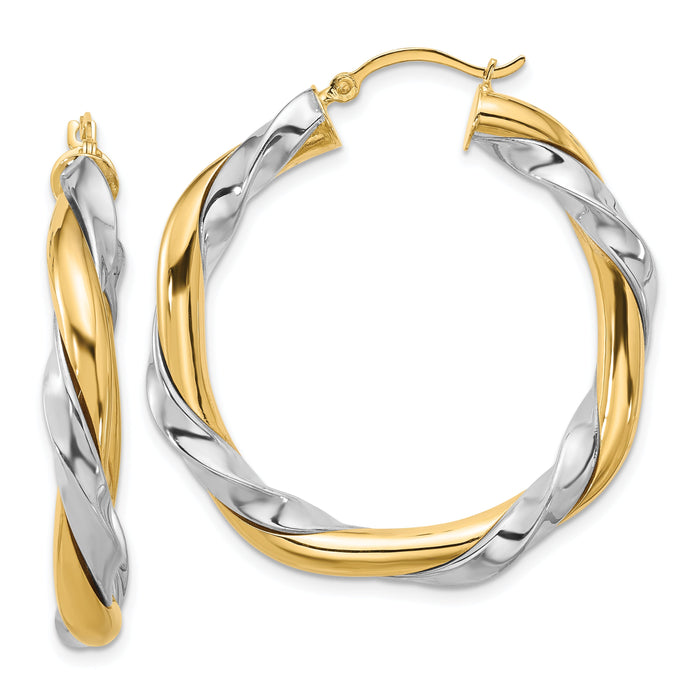 14k w/White Rhodium Twisted Hoop Earrings-PRE776
