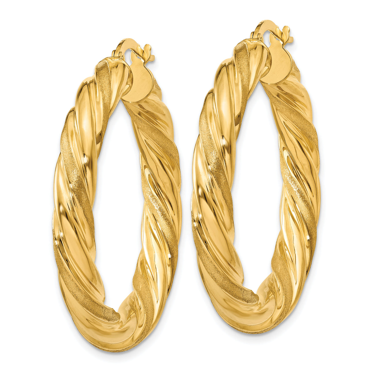 14k 5mm Satin & Polished Twisted Hoop Earrings-PRE778