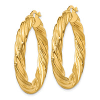 14k 5mm Satin & Polished Twisted Hoop Earrings-PRE778