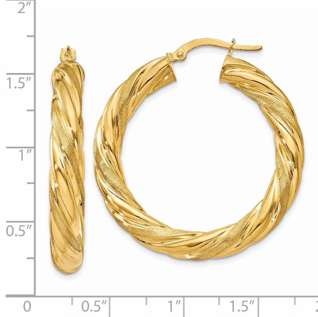 14k 5mm Satin & Polished Twisted Hoop Earrings-PRE778