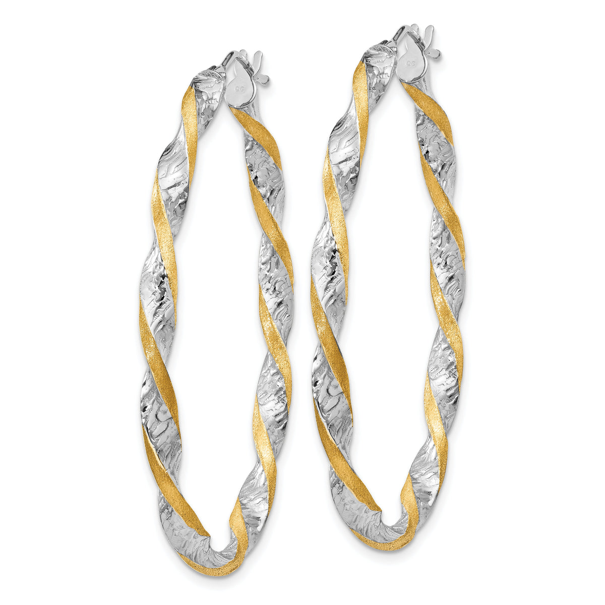 14k White Gold & Yellow Rhodium Twisted D/C Oval Hoop Earrings-PRE782
