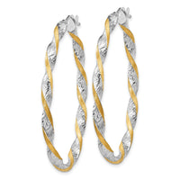 14k White Gold & Yellow Rhodium Twisted D/C Oval Hoop Earrings-PRE782