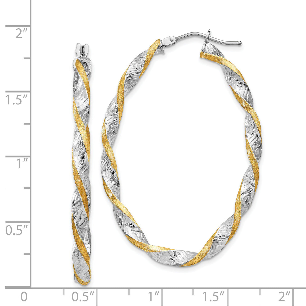 14k White Gold & Yellow Rhodium Twisted D/C Oval Hoop Earrings-PRE782