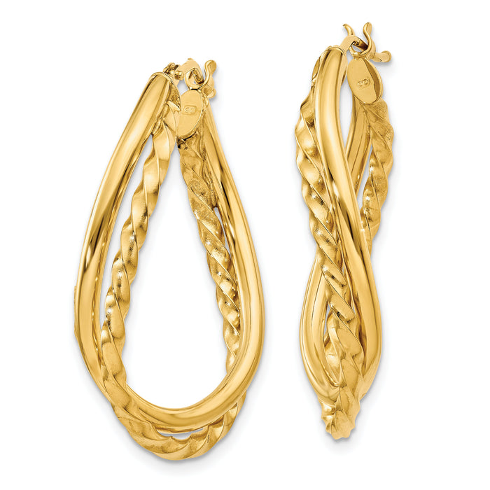14k Textured and Polished Twist Oval Hoop Earrings-PRE785