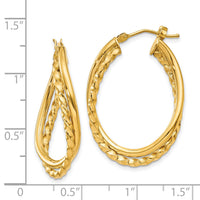 14k Textured and Polished Twist Oval Hoop Earrings-PRE785