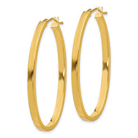14ky 3mm Polished Oval Hoop Earrings-PRE794