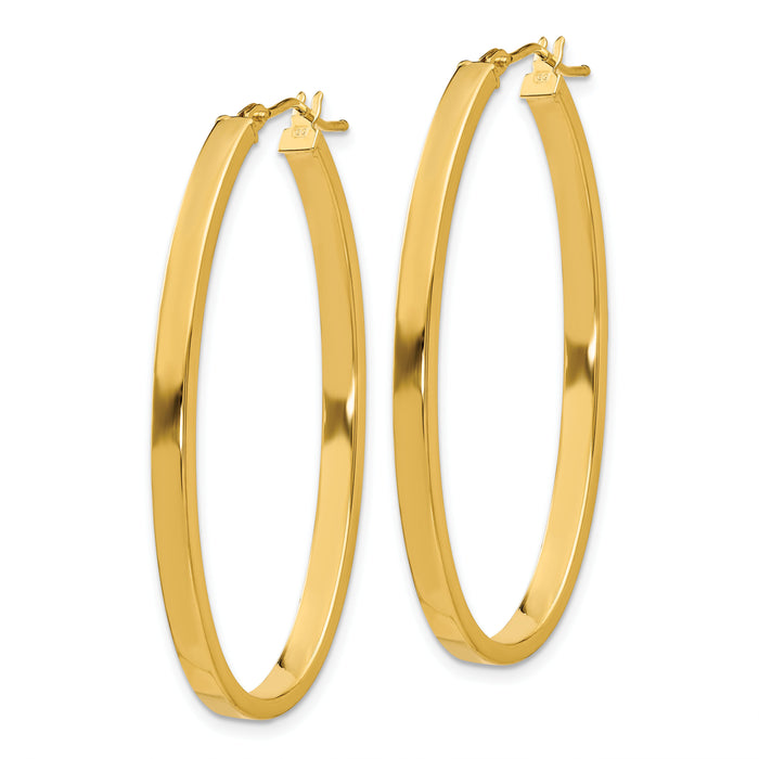 14ky 3mm Polished Oval Hoop Earrings-PRE794