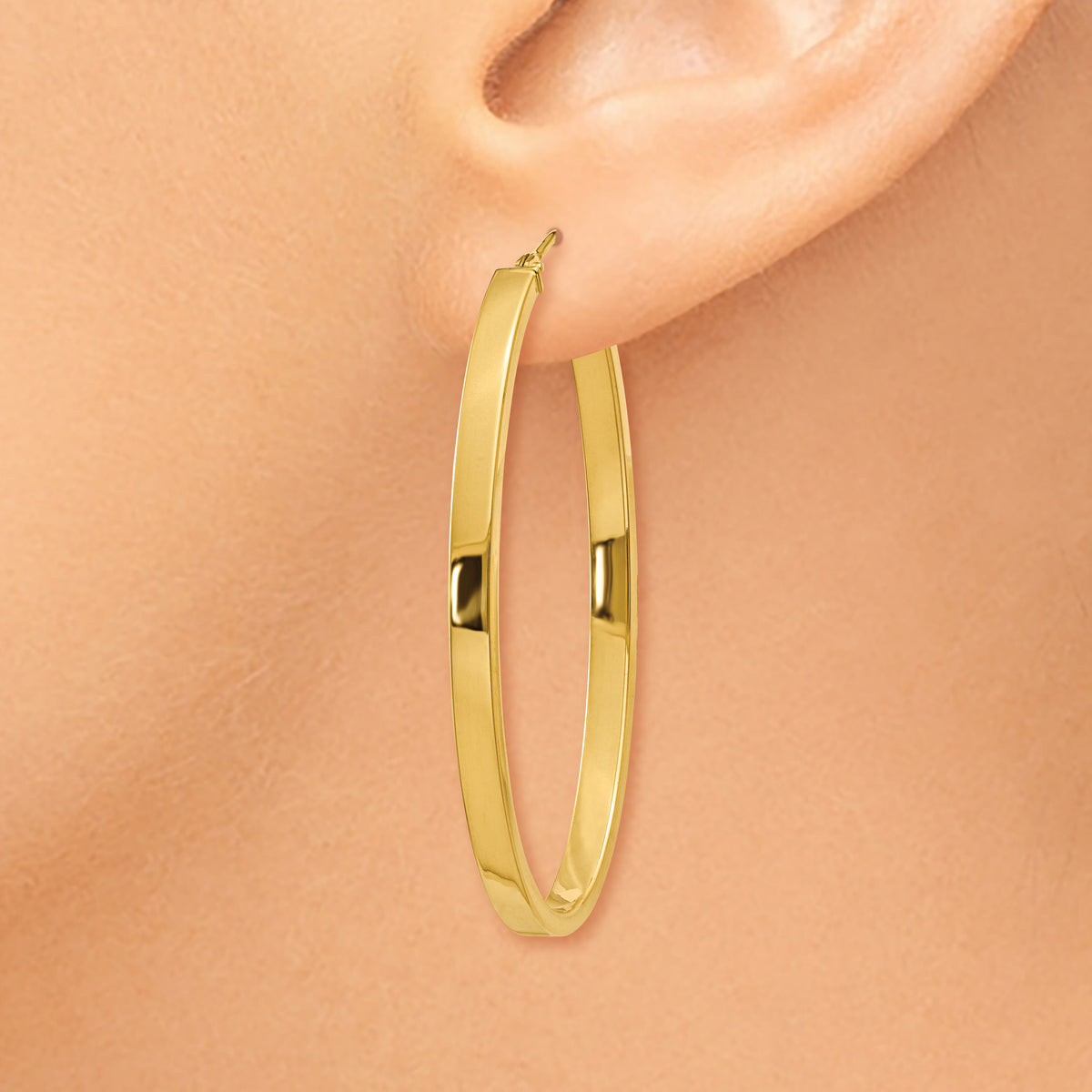 14ky 3mm Polished Oval Hoop Earrings-PRE794