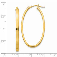 14ky 3mm Polished Oval Hoop Earrings-PRE794
