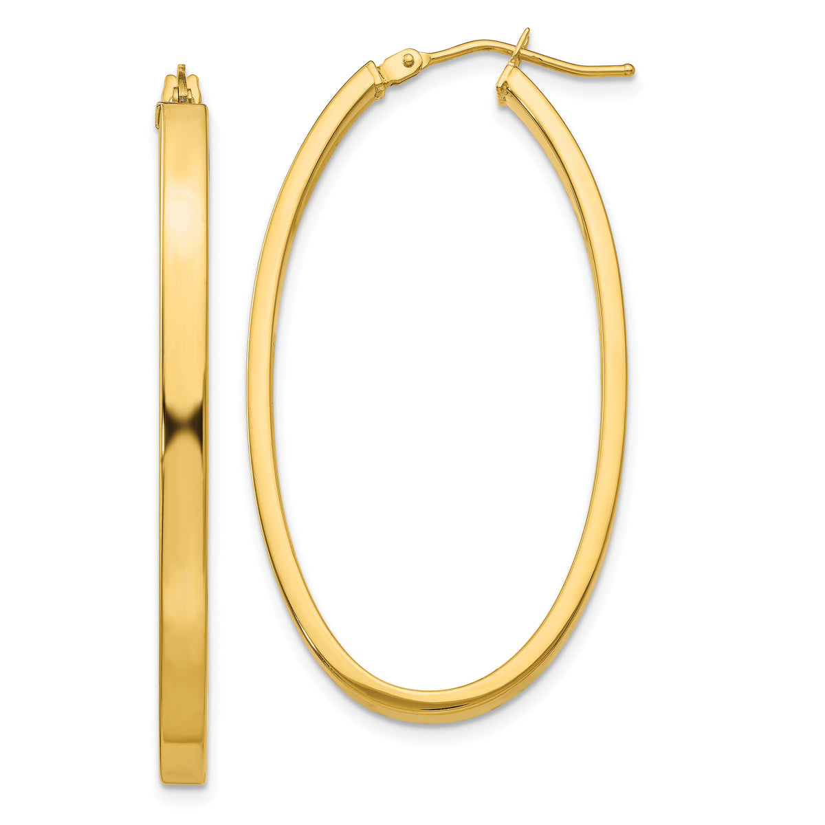 14ky 3mm Polished Oval Hoop Earrings-PRE794