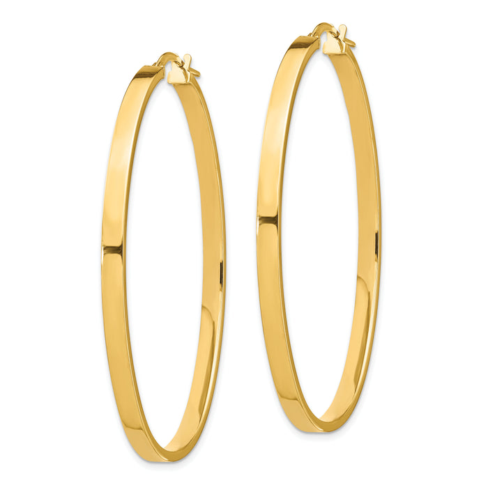 14ky 3mm Polished Large Oval Hoop Earrings-PRE795