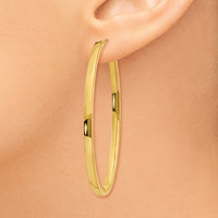 14ky 3mm Polished Large Oval Hoop Earrings-PRE795