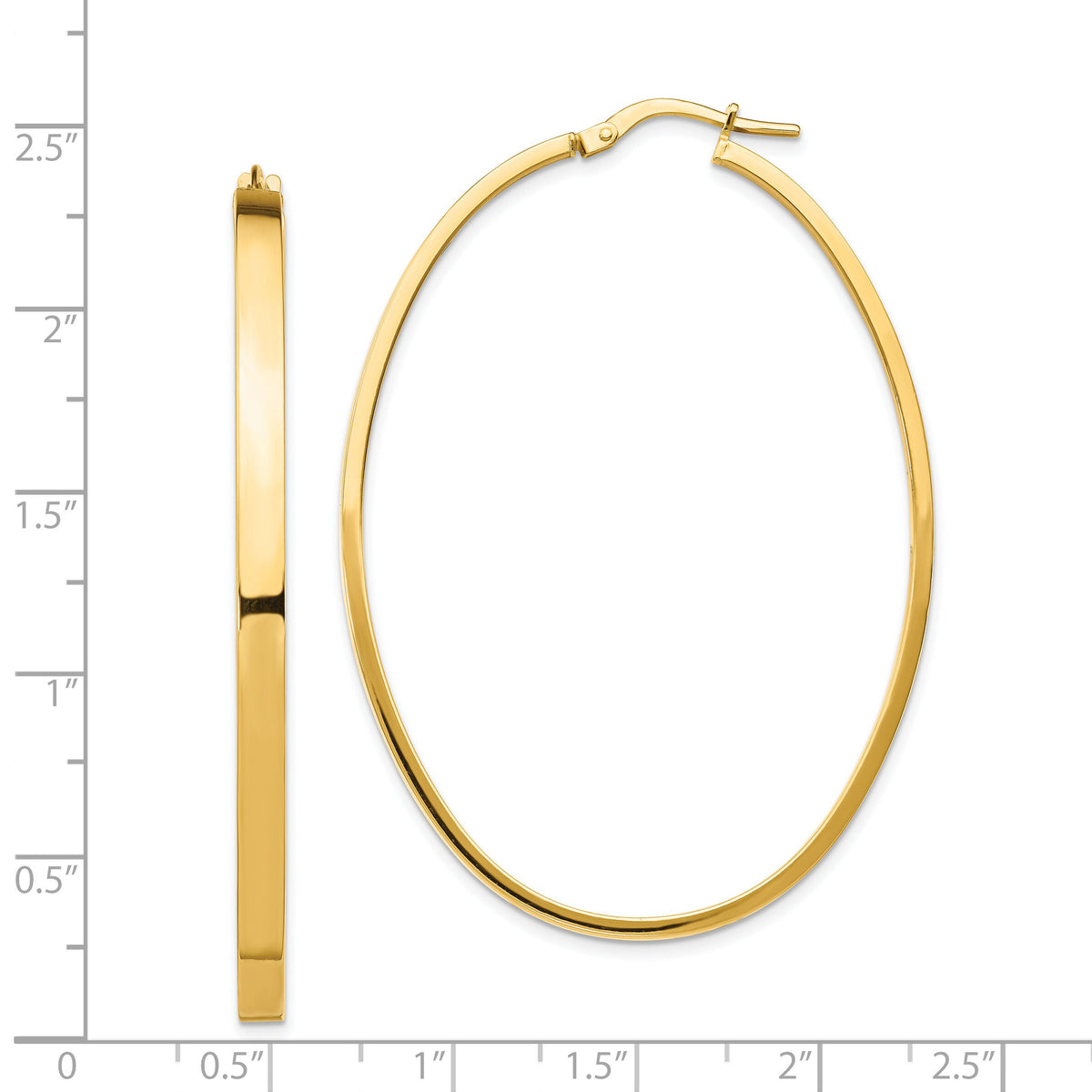 14ky 3mm Polished Large Oval Hoop Earrings-PRE795