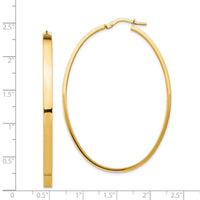 14ky 3mm Polished Large Oval Hoop Earrings-PRE795