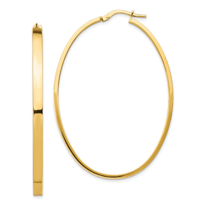 14ky 3mm Polished Large Oval Hoop Earrings-PRE795