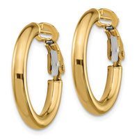 14k 3x22mm Polished Round Omega Back Hoop Earrings-PRE922