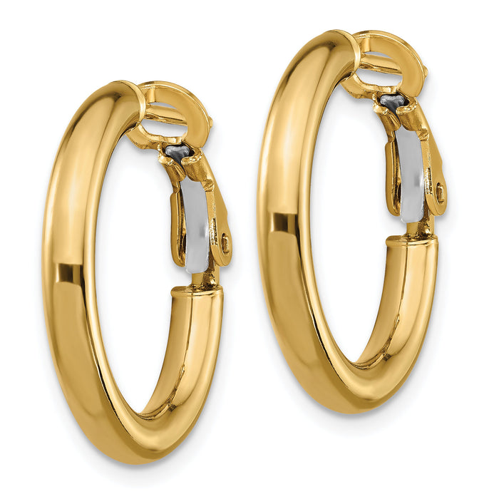 14k 3x22mm Polished Round Omega Back Hoop Earrings-PRE922