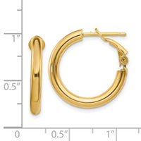 14k 3x22mm Polished Round Omega Back Hoop Earrings-PRE922