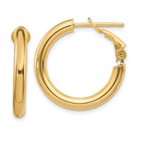 14k 3x22mm Polished Round Omega Back Hoop Earrings-PRE922
