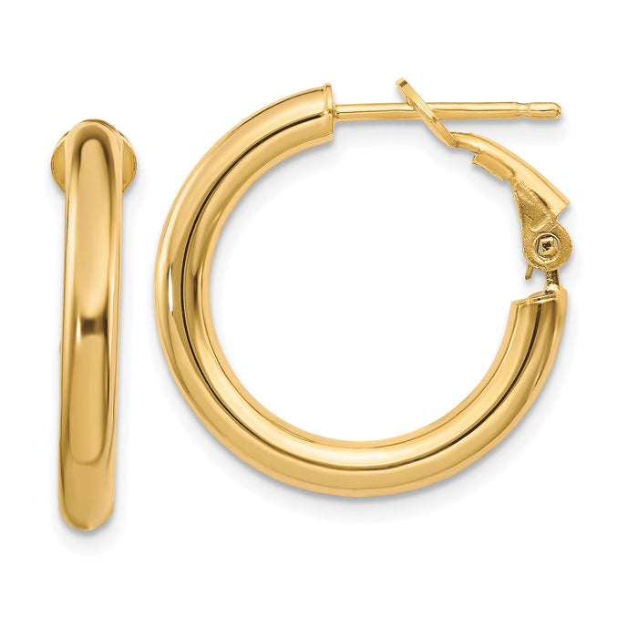 14k 3x22mm Polished Round Omega Back Hoop Earrings-PRE922