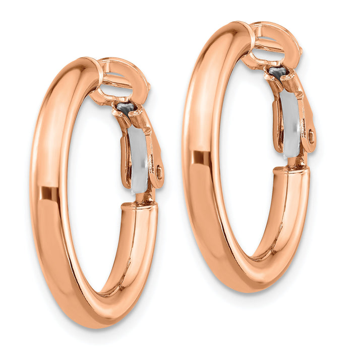 14k Rose Gold 3x22mm Polished Round Omega Back Hoop Earrings-PRE922R