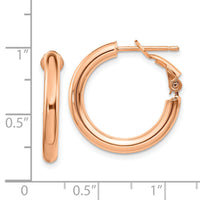 14k Rose Gold 3x22mm Polished Round Omega Back Hoop Earrings-PRE922R