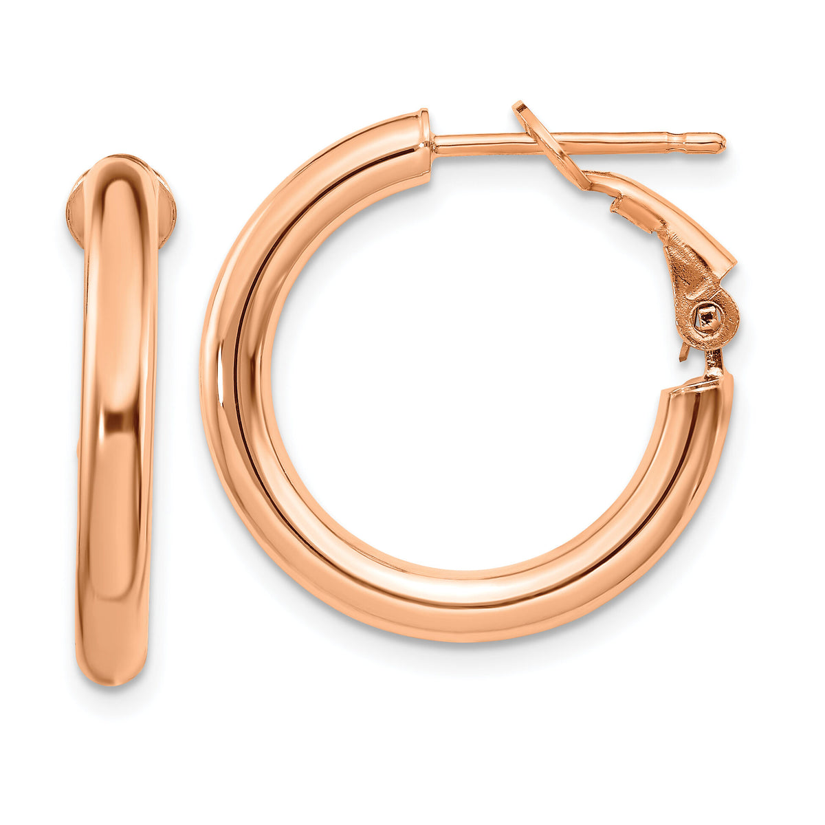 14k Rose Gold 3x22mm Polished Round Omega Back Hoop Earrings-PRE922R