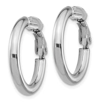 14k White Gold 3x22mm Polished Round Omega Back Hoop Earrings-PRE922W