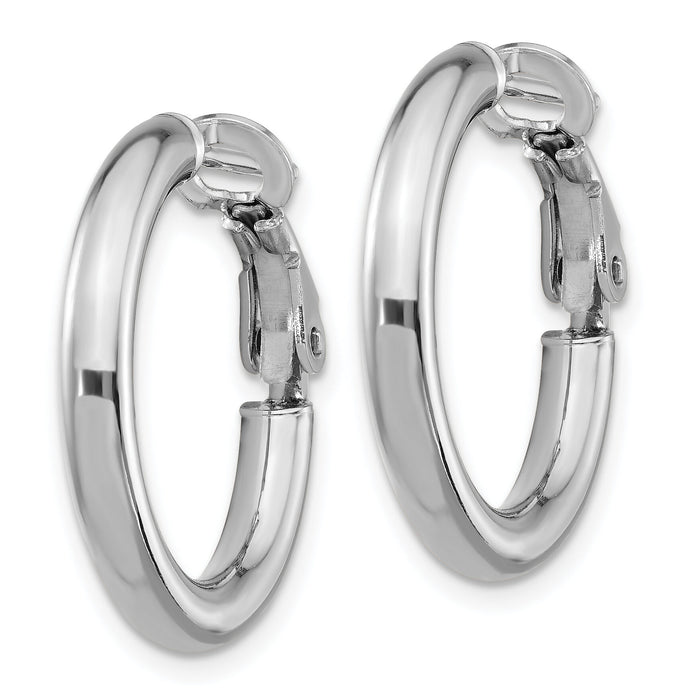 14k White Gold 3x22mm Polished Round Omega Back Hoop Earrings-PRE922W