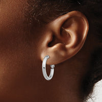 14k White Gold 3x22mm Polished Round Omega Back Hoop Earrings-PRE922W